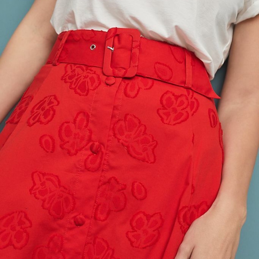 Anthropologie x Maeve Sandra Floral Red Belted Skirt, Size US 10/UK 14 - Picture 9 of 11